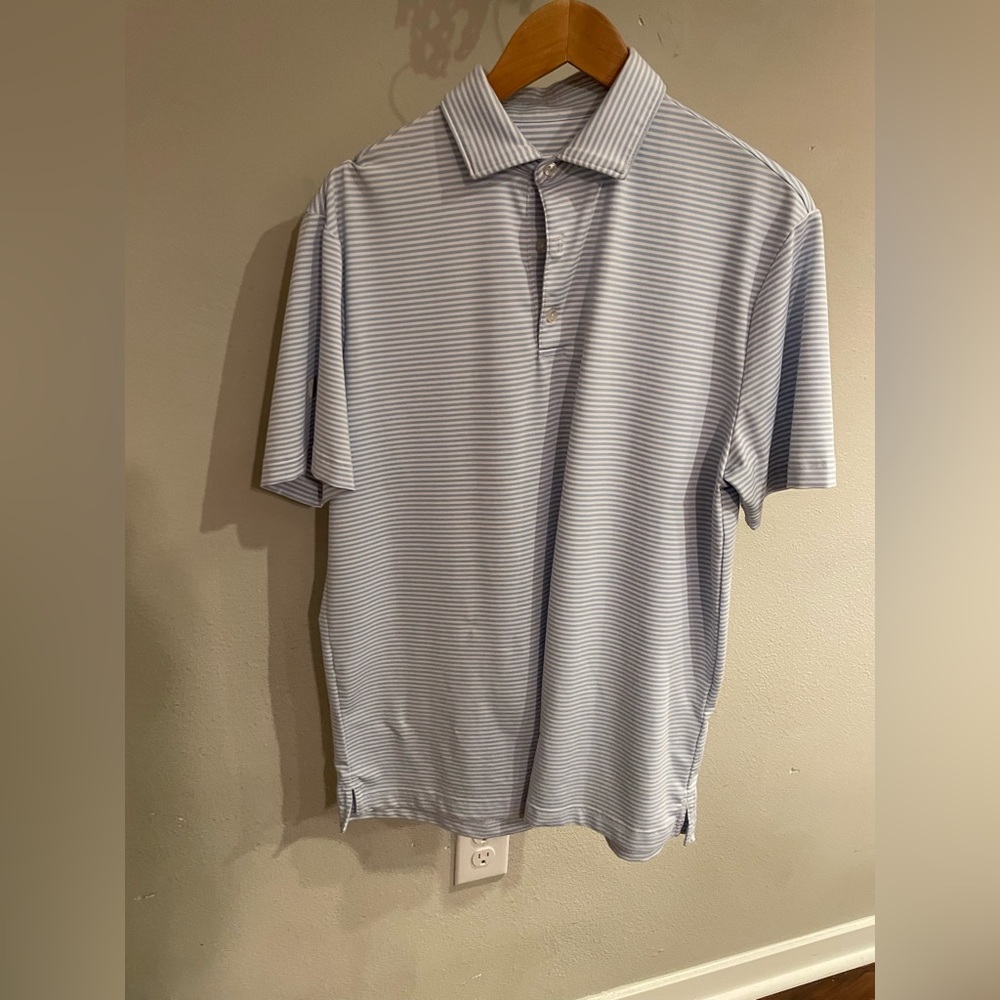 Hickory Freeman Small Light Blue Striped Athletic Polo